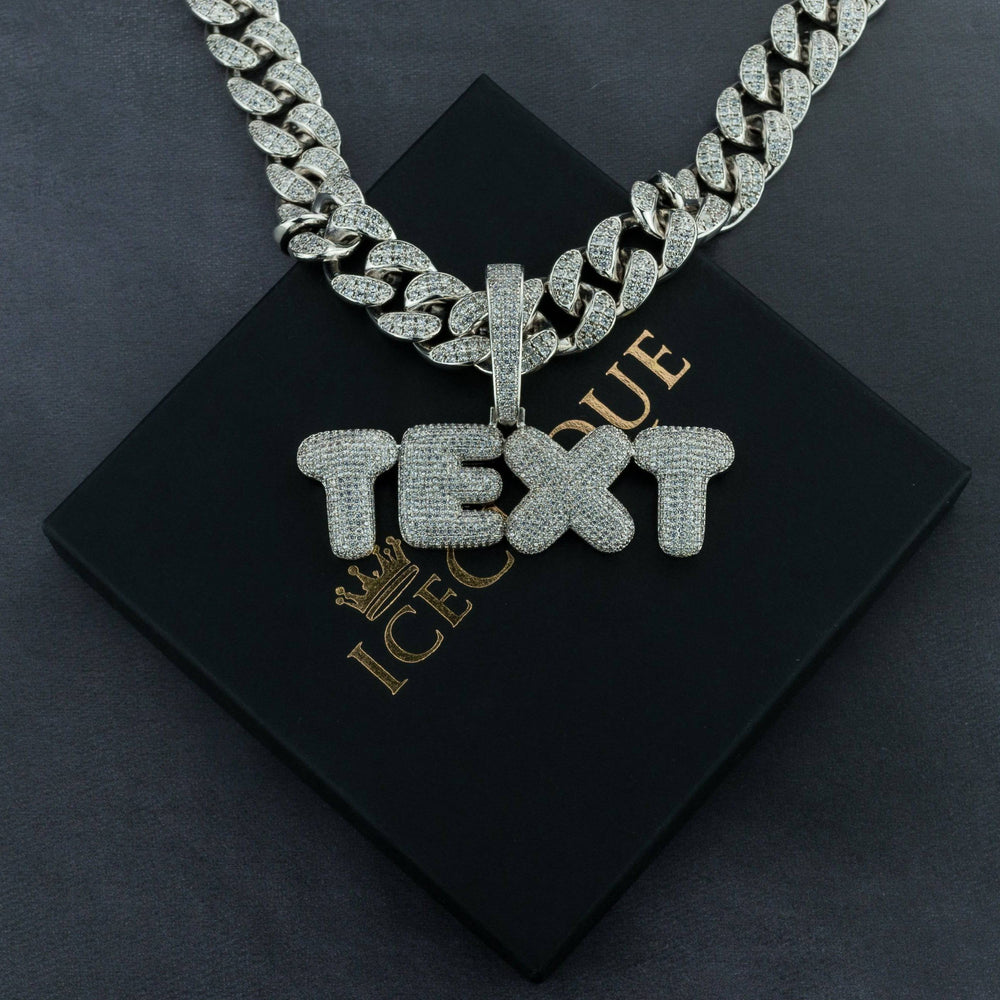 Custom Bubble Letter Pendant w/ 20mm Cuban Chain - ICECLIQUE JEWELRY