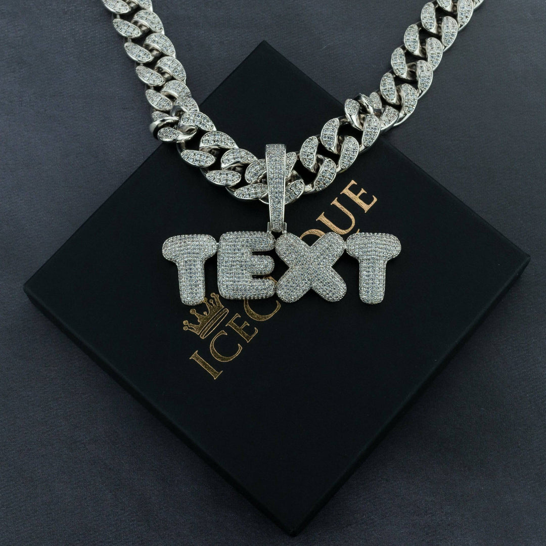 Custom Bubble Letter Pendant w/ 20mm Cuban Chain - ICECLIQUE JEWELRY