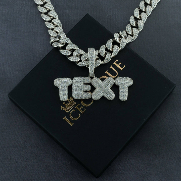 Custom Bubble Letter Pendant w/ 20mm Cuban Chain - ICECLIQUE JEWELRY