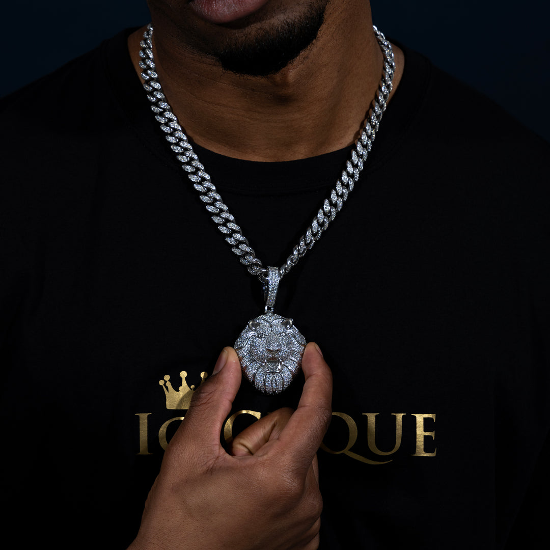 Iced 9ct Lion Pendant - Moissanite & S925 - ICECLIQUE JEWELRY