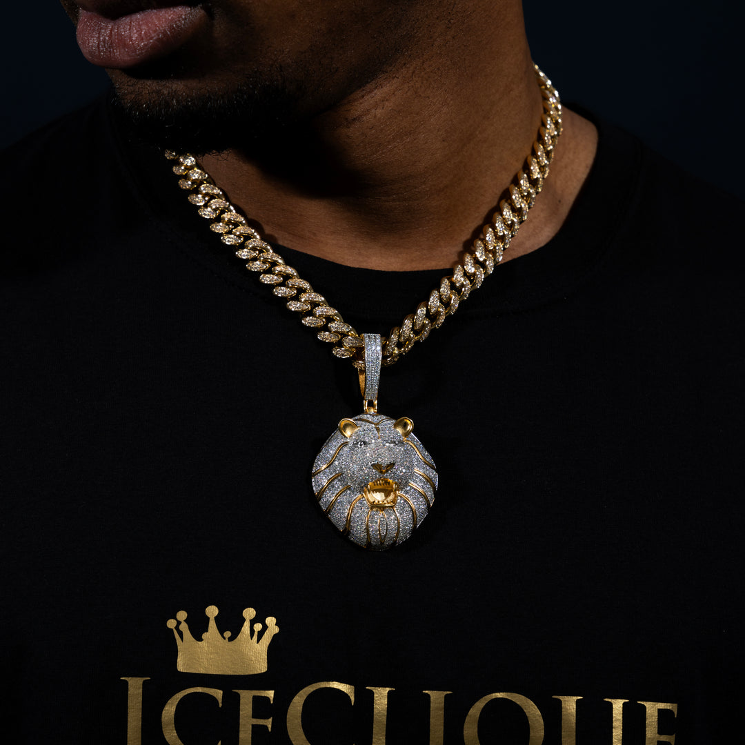 Iced 9ct Lion Pendant - Moissanite & S925 - ICECLIQUE JEWELRY