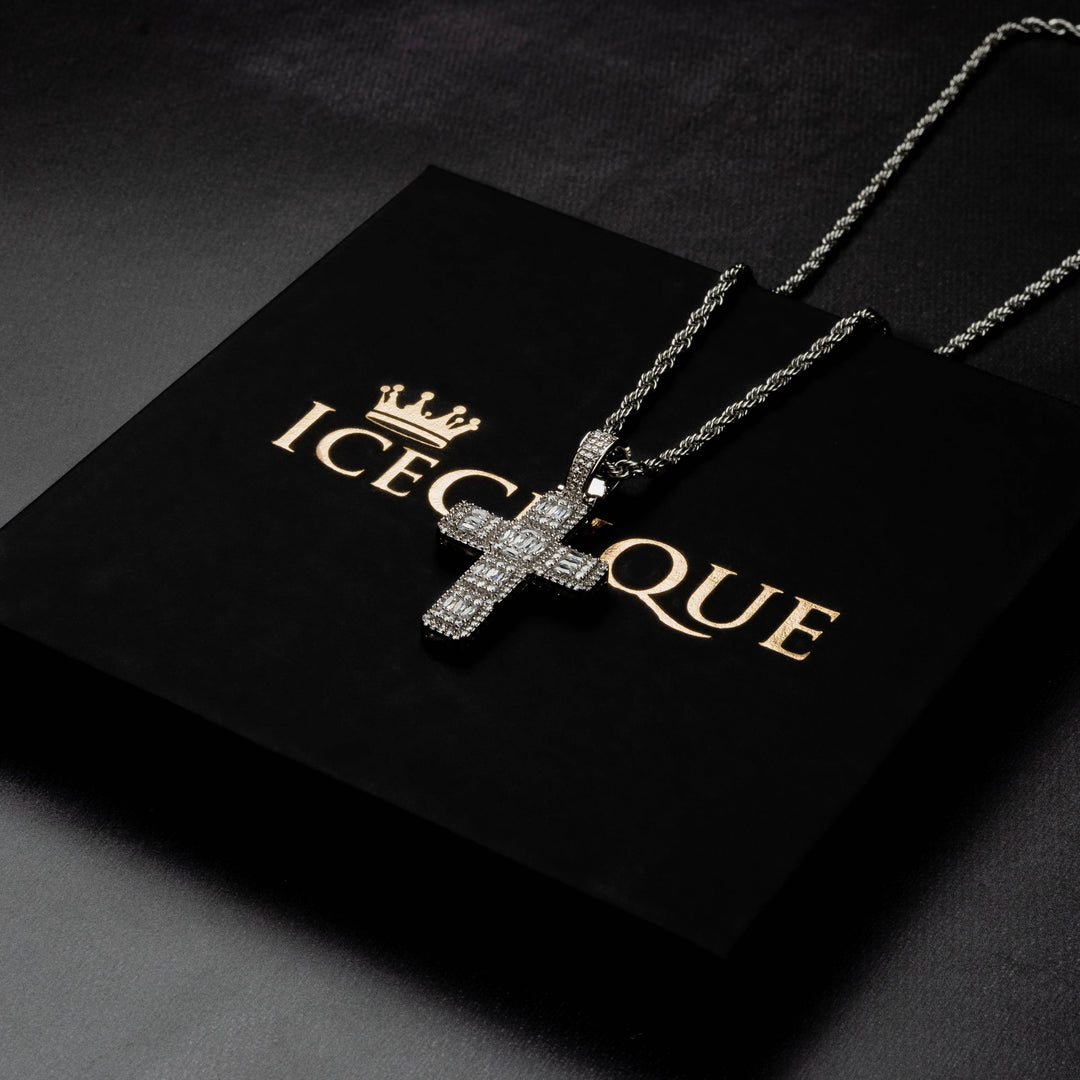 Baguette Cross Pendant - ICECLIQUE JEWELRY