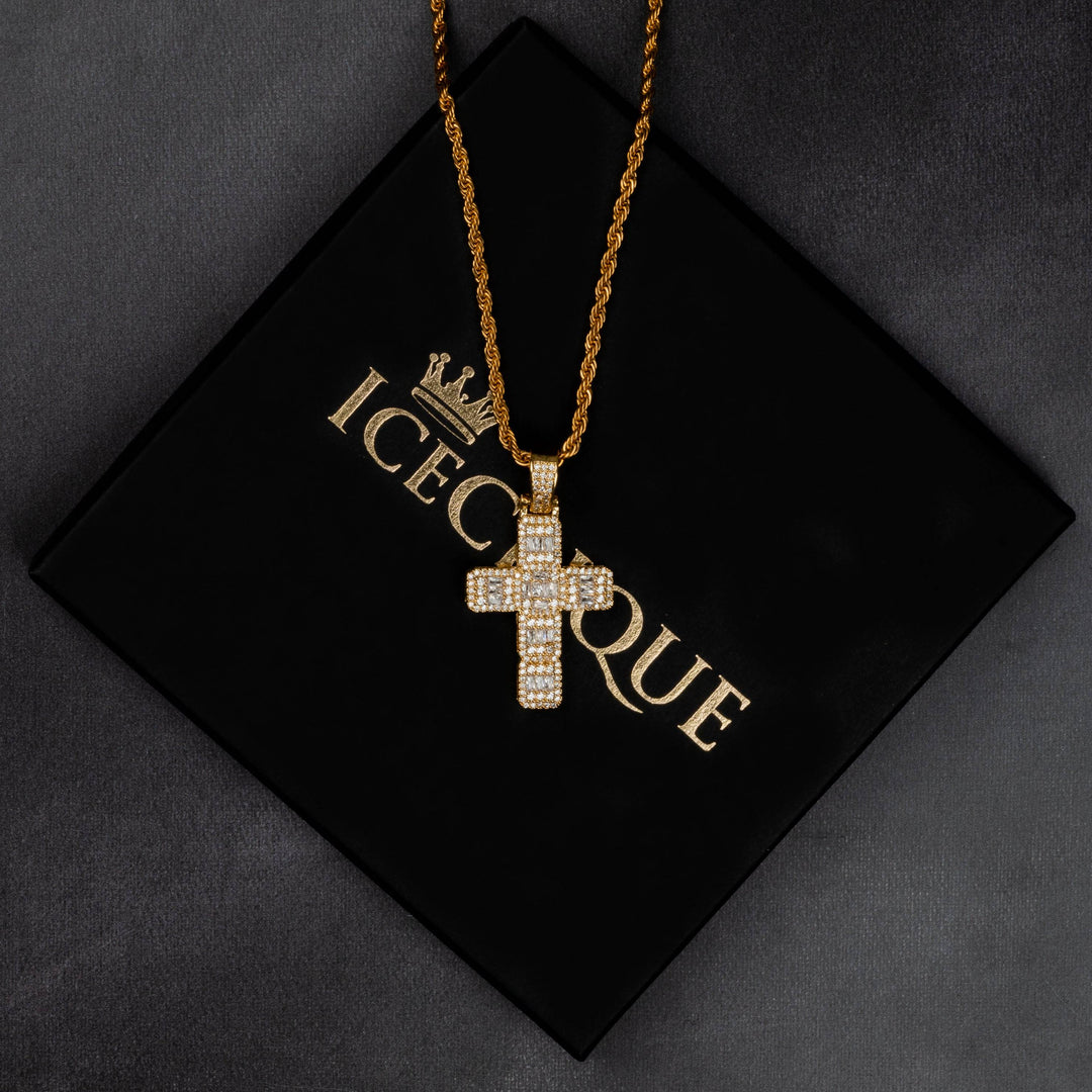 Baguette Cross Pendant - ICECLIQUE JEWELRY