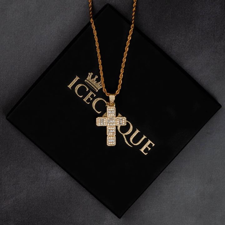 Baguette Cross Pendant - ICECLIQUE JEWELRY