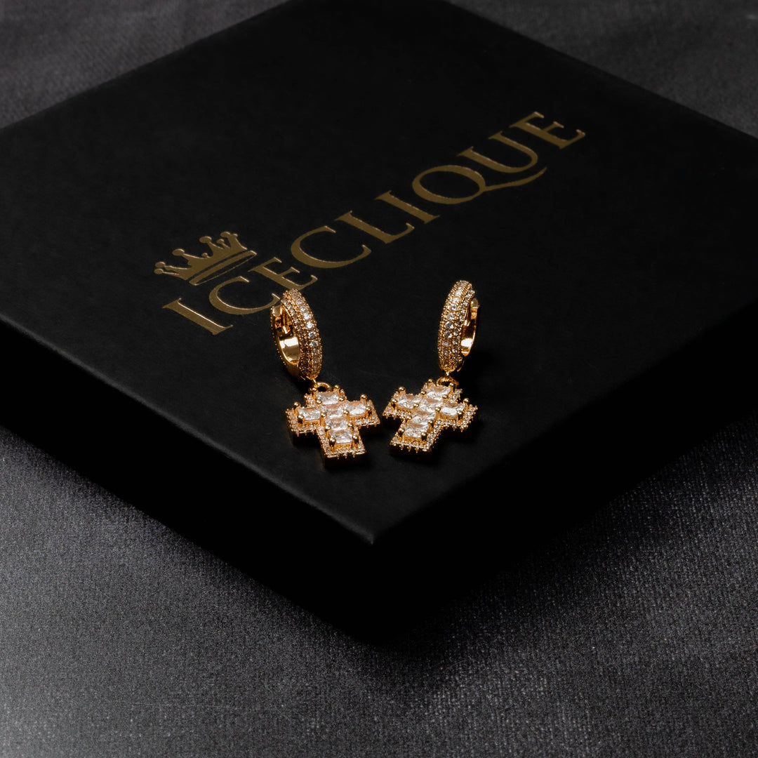 Baguette Cross Earrings - ICECLIQUE JEWELRY