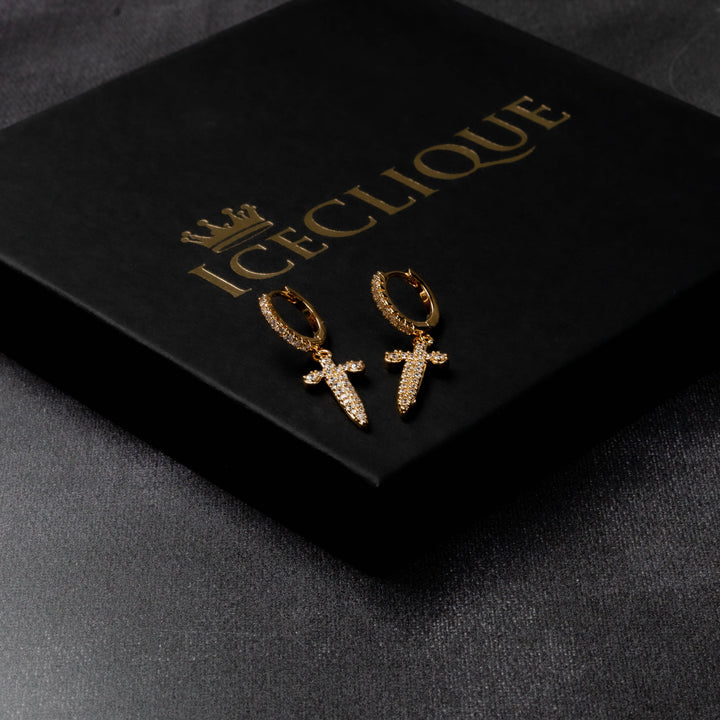 Iced Hoop Sword Earrings - ICECLIQUE JEWELRY