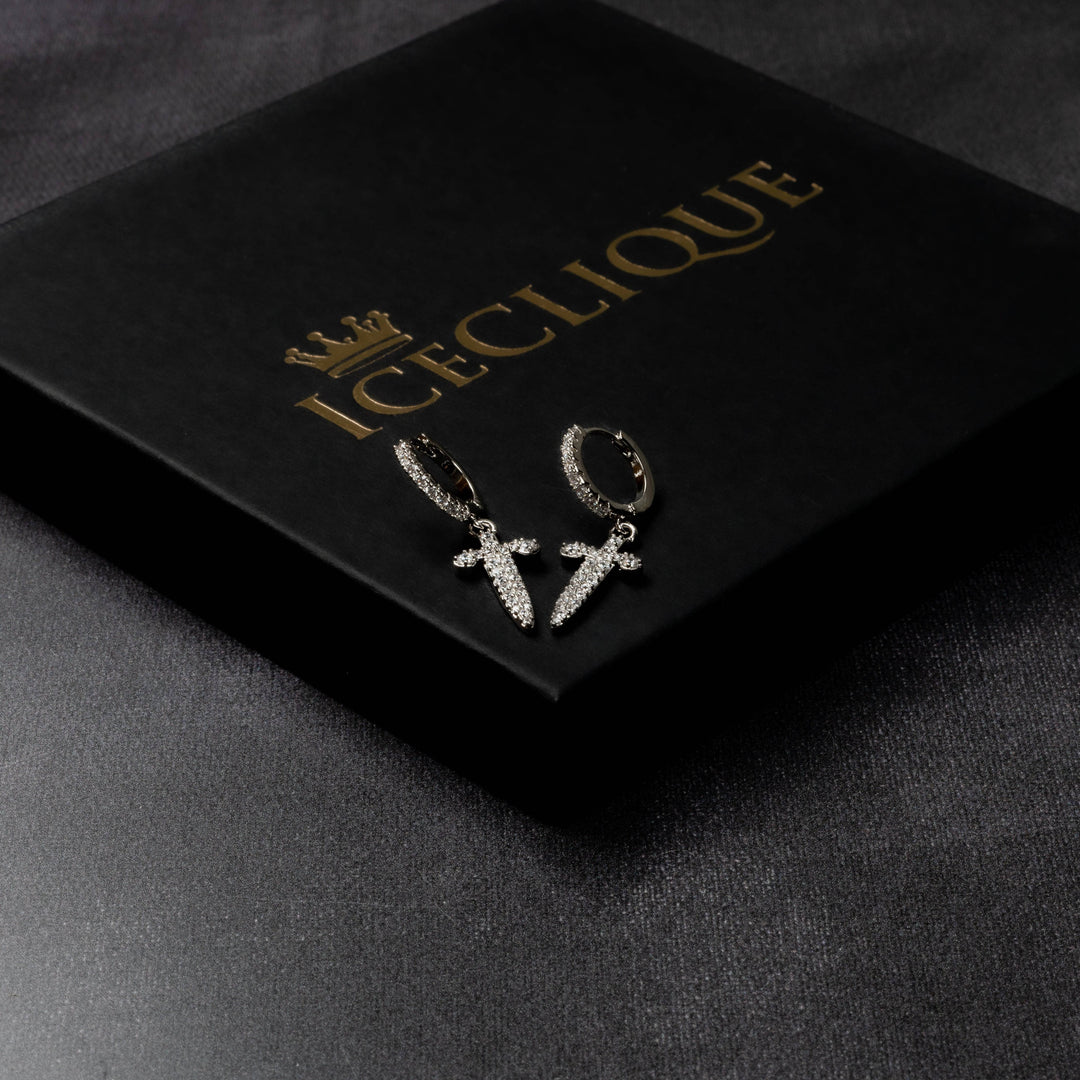 Iced Hoop Sword Earrings - ICECLIQUE JEWELRY