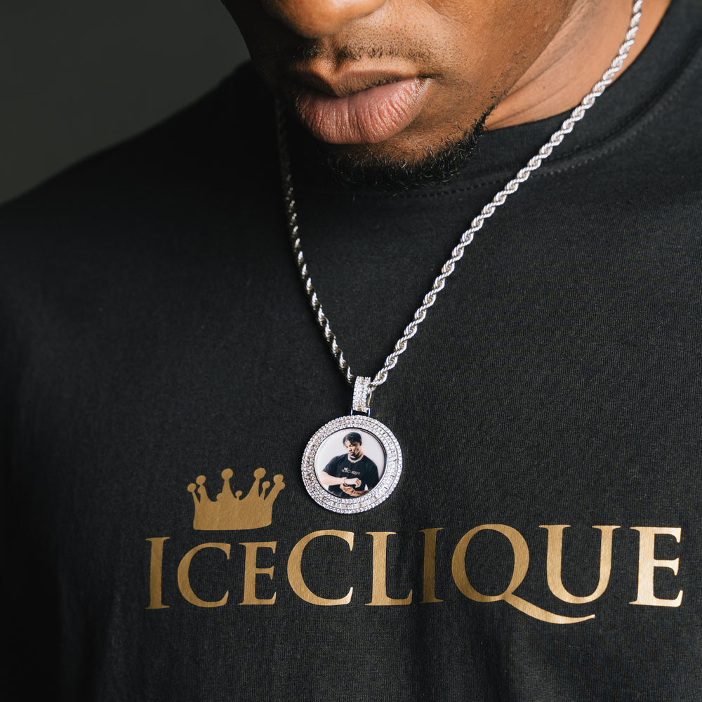 Round Baguette Custom Photo Pendant - ICECLIQUE JEWELRY