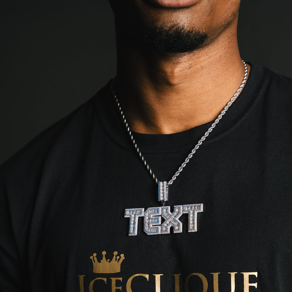 Custom Baguette Blue Outlined Letter Pendant - ICECLIQUE JEWELRY