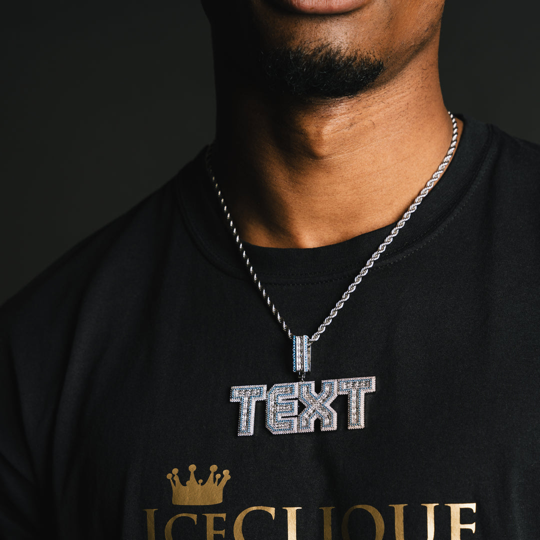 Custom Baguette Blue Outlined Letter Pendant - ICECLIQUE JEWELRY