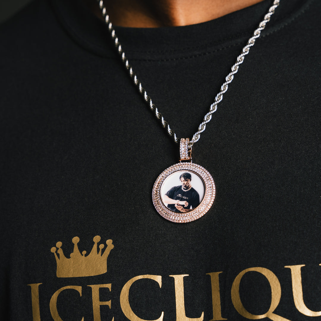 Round Baguette Custom Photo Pendant - ICECLIQUE JEWELRY