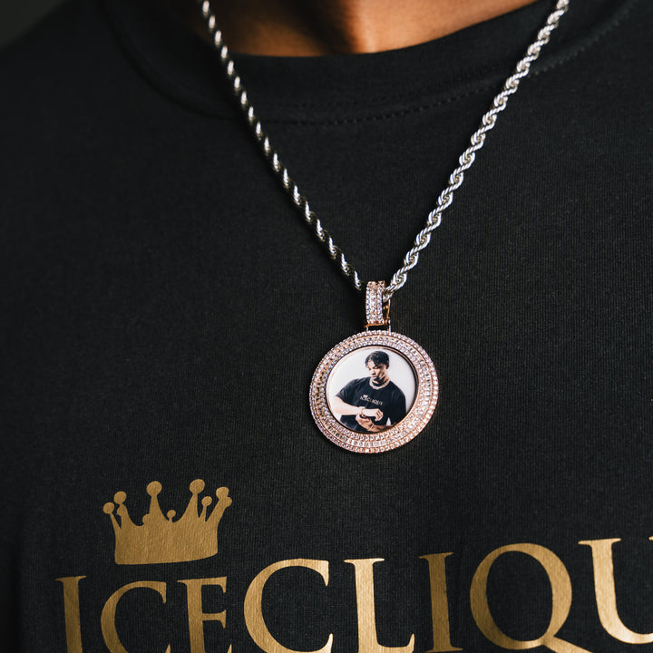Round Baguette Custom Photo Pendant - ICECLIQUE JEWELRY