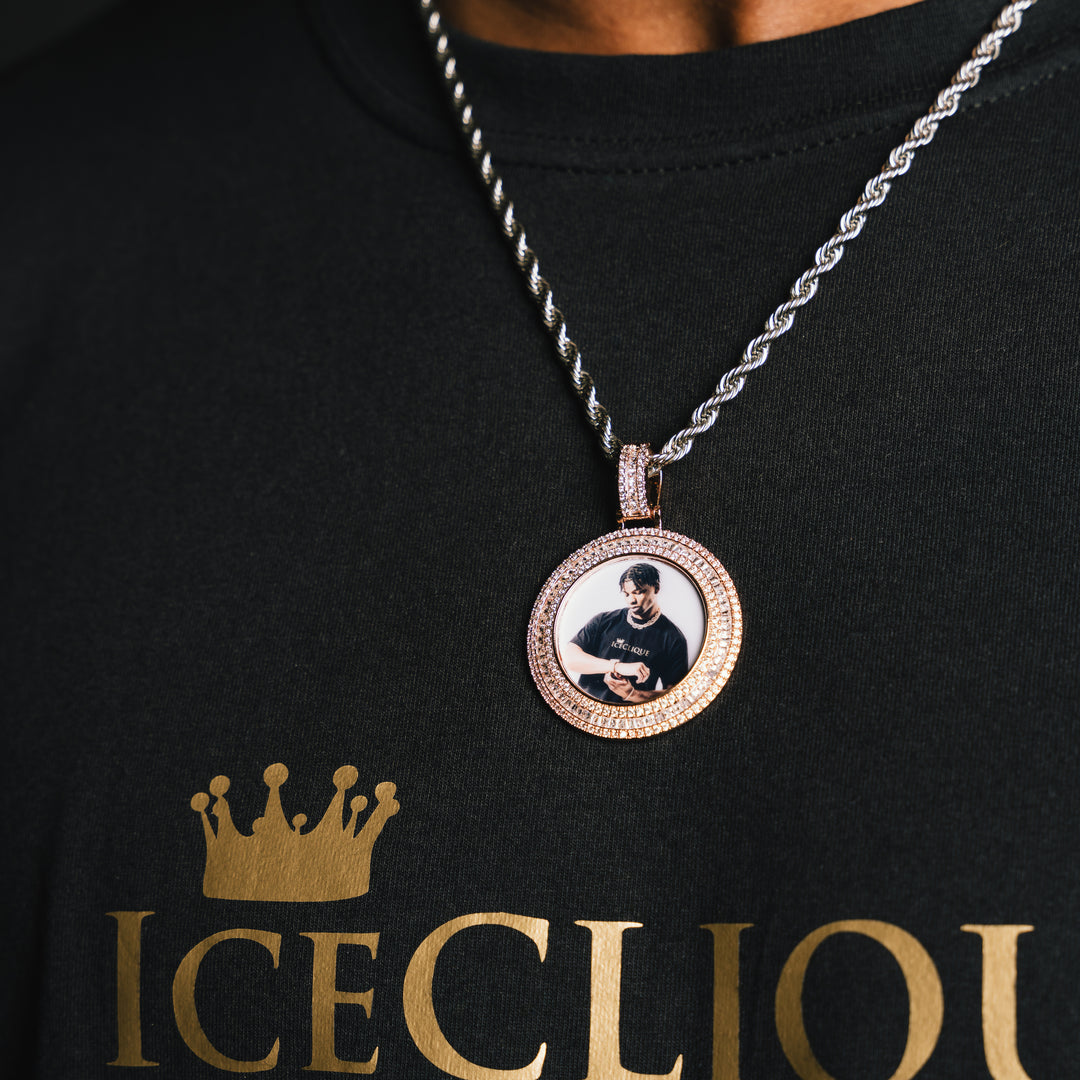 Round Baguette Custom Photo Pendant - ICECLIQUE JEWELRY