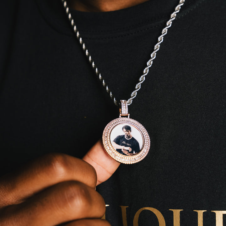 Round Baguette Custom Photo Pendant - ICECLIQUE JEWELRY