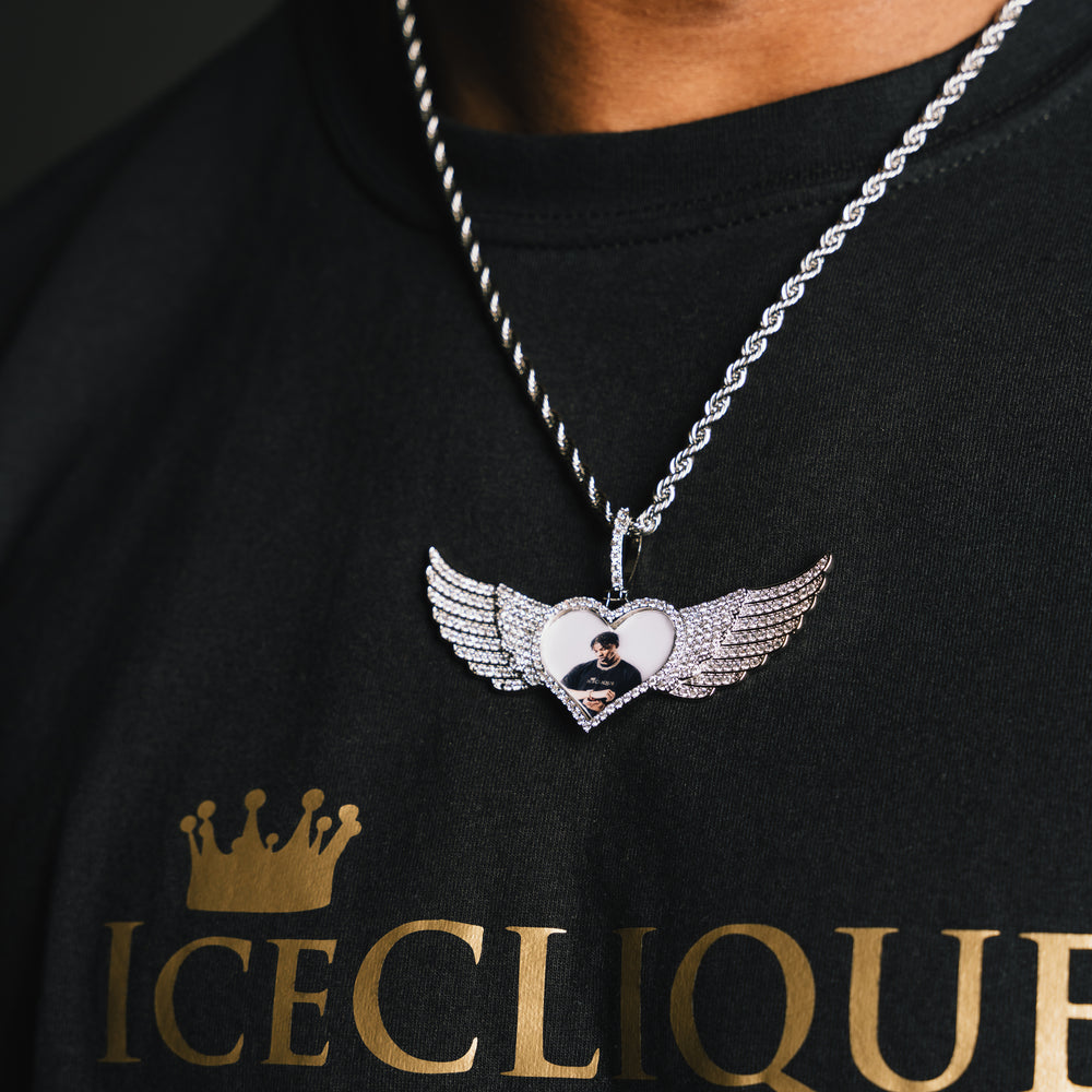 Winged Heart Shaped Custom Photo Pendant - ICECLIQUE JEWELRY