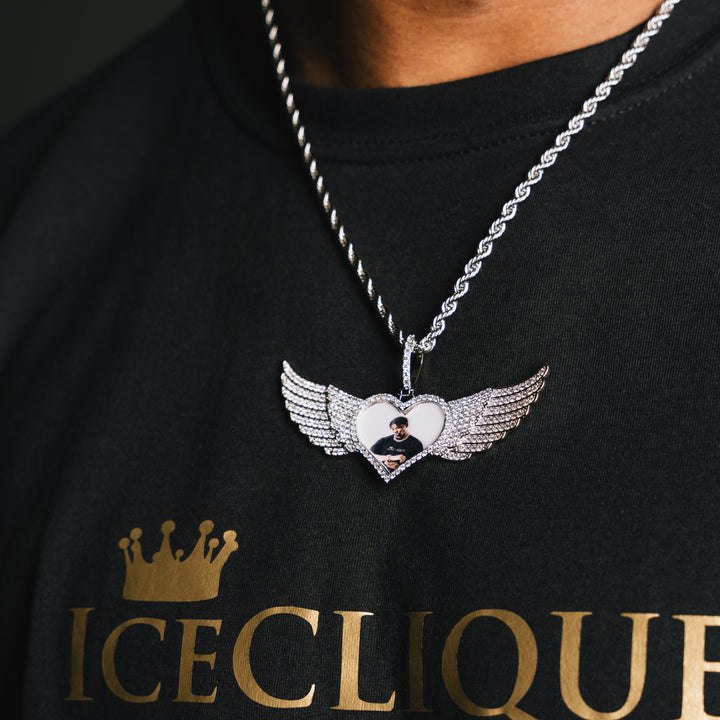 Winged Heart Shaped Custom Photo Pendant - ICECLIQUE JEWELRY