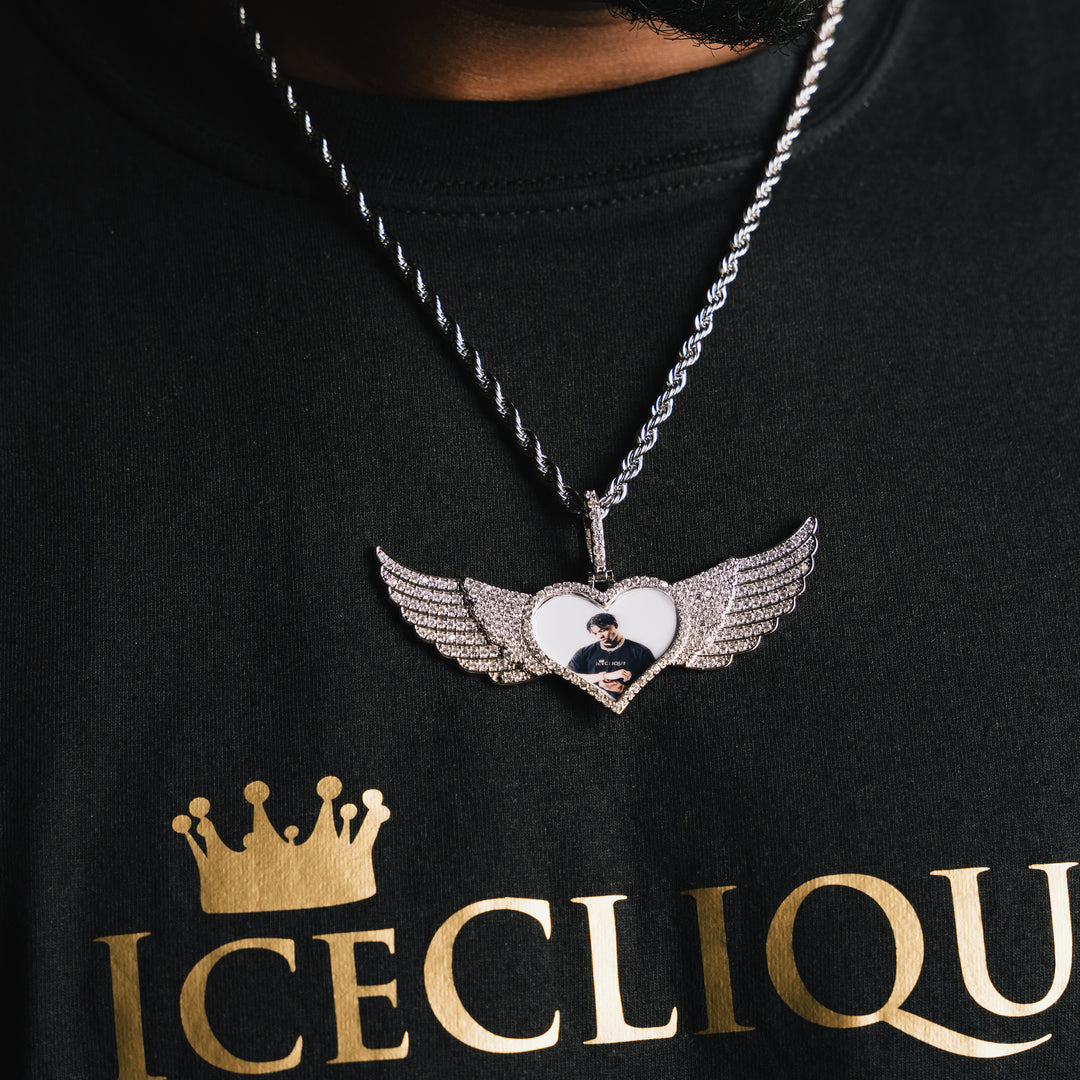 Winged Heart Shaped Custom Photo Pendant - ICECLIQUE JEWELRY