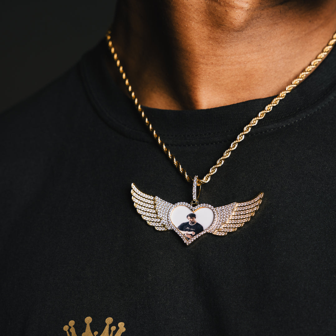 Winged Heart Shaped Custom Photo Pendant - ICECLIQUE JEWELRY