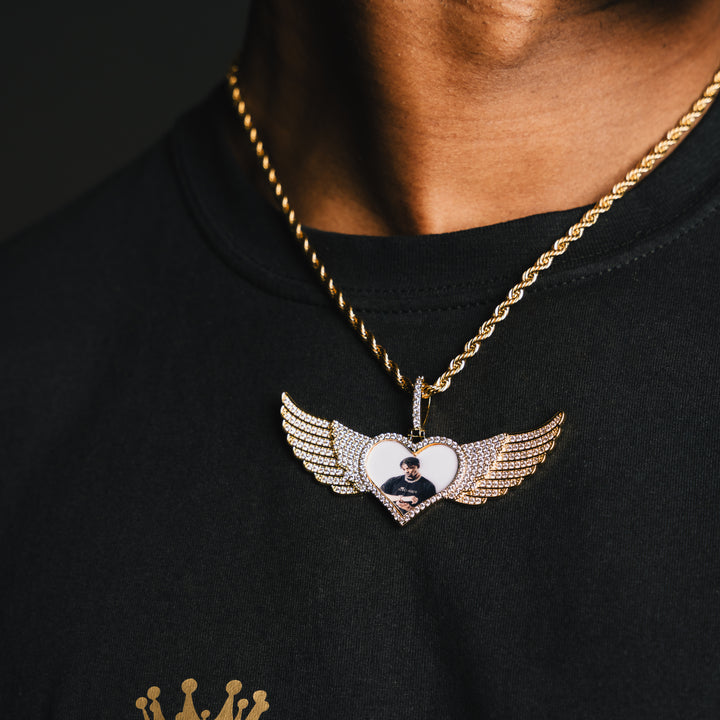 Winged Heart Shaped Custom Photo Pendant - ICECLIQUE JEWELRY