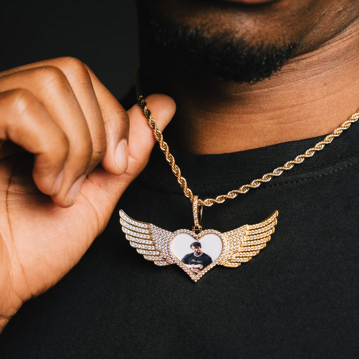 Winged Heart Shaped Custom Photo Pendant - ICECLIQUE JEWELRY
