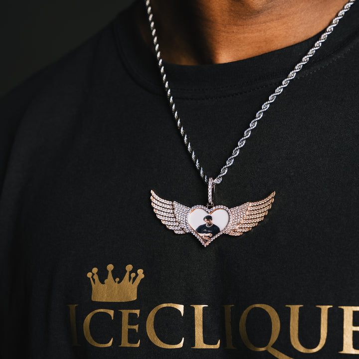 Winged Heart Shaped Custom Photo Pendant - ICECLIQUE JEWELRY