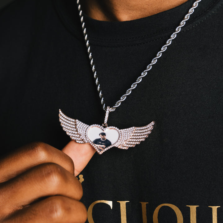 Winged Heart Shaped Custom Photo Pendant - ICECLIQUE JEWELRY