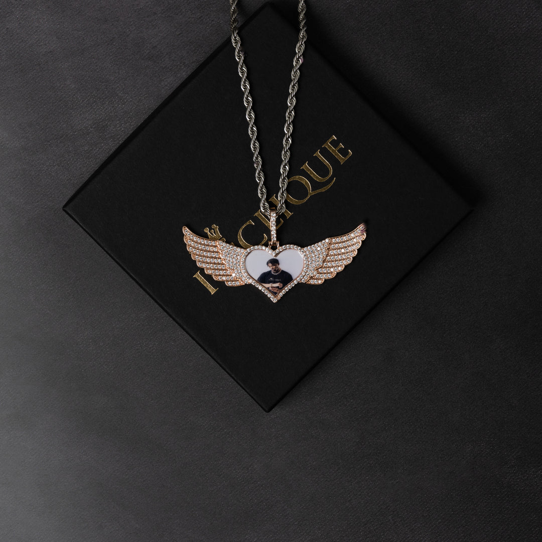 Winged Heart Shaped Custom Photo Pendant - ICECLIQUE JEWELRY