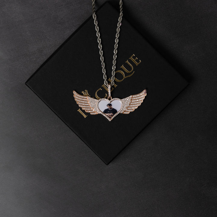 Winged Heart Shaped Custom Photo Pendant - ICECLIQUE JEWELRY