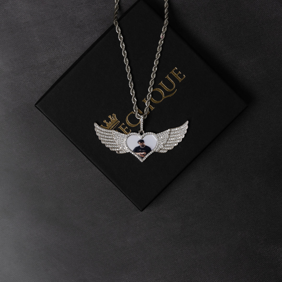 Winged Heart Shaped Custom Photo Pendant - ICECLIQUE JEWELRY