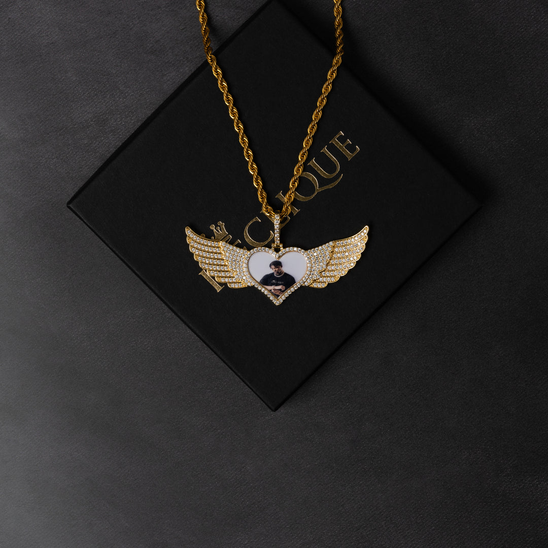 Winged Heart Shaped Custom Photo Pendant - ICECLIQUE JEWELRY