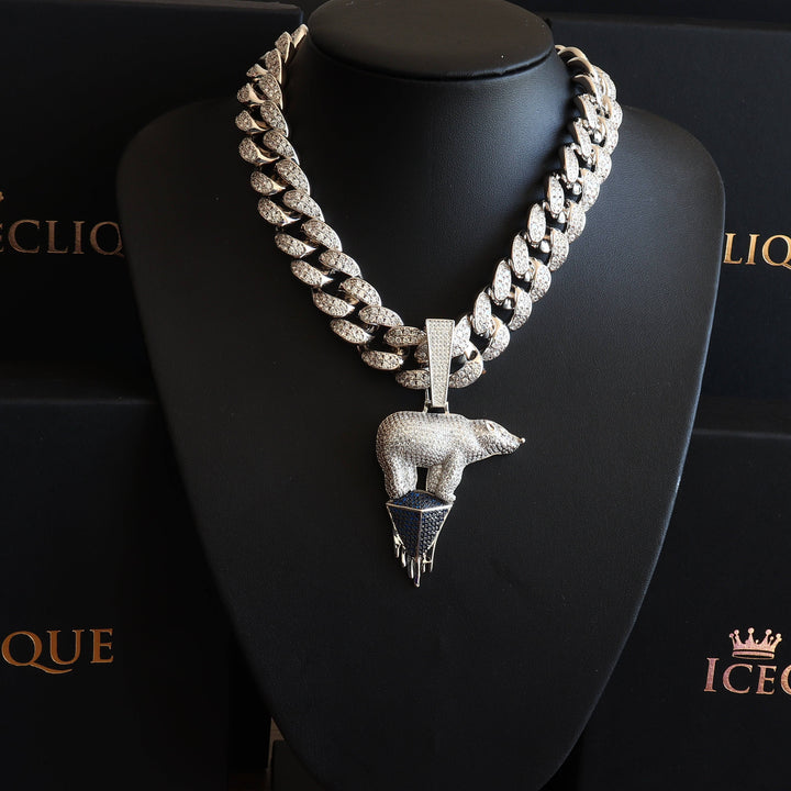 Iced Polar Bear Pendant w/ 20mm Cuban Chain - ICECLIQUE JEWELRY