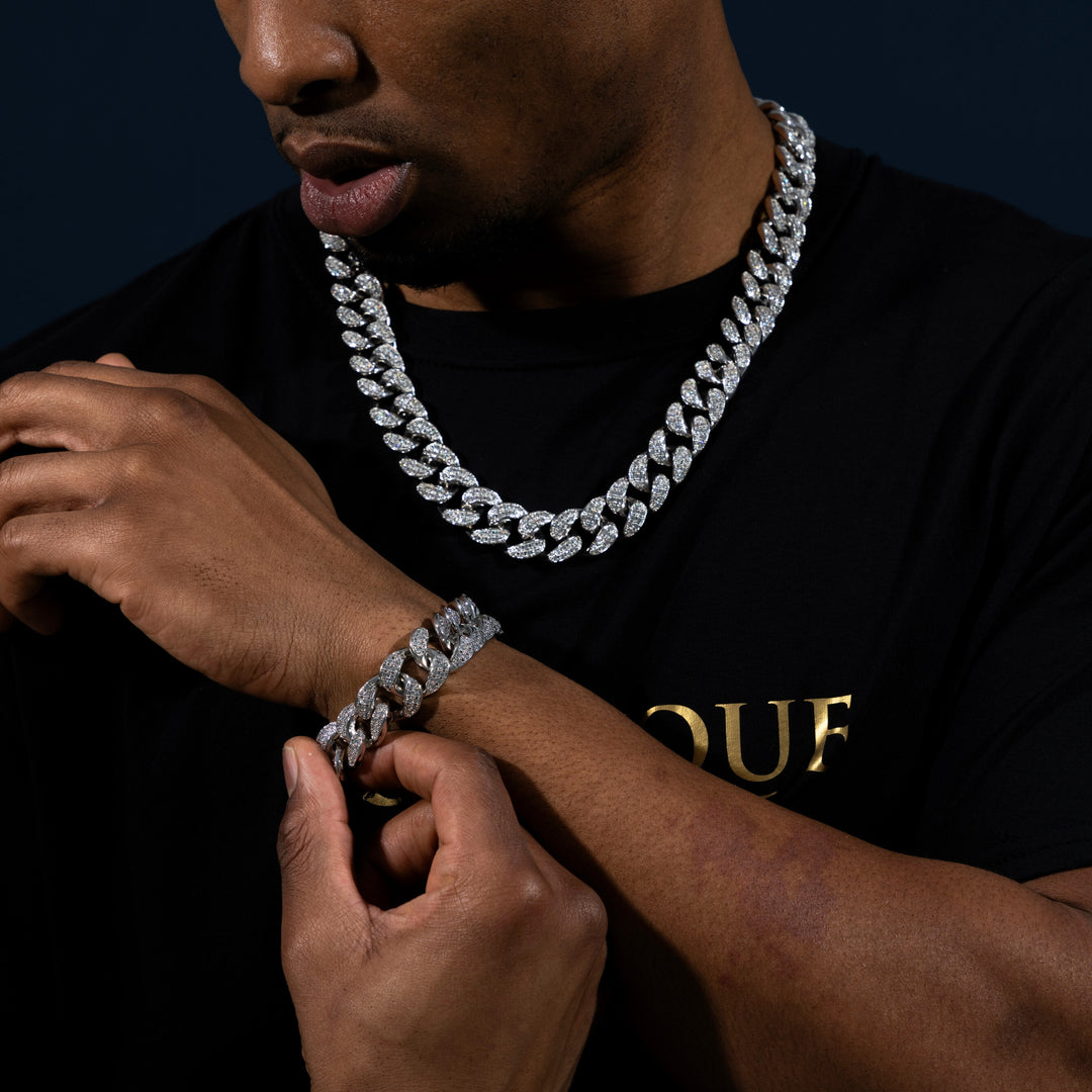 20mm Cuban Chain & Cuban Bracelet Bundle - Gold/White Gold - ICECLIQUE JEWELRY