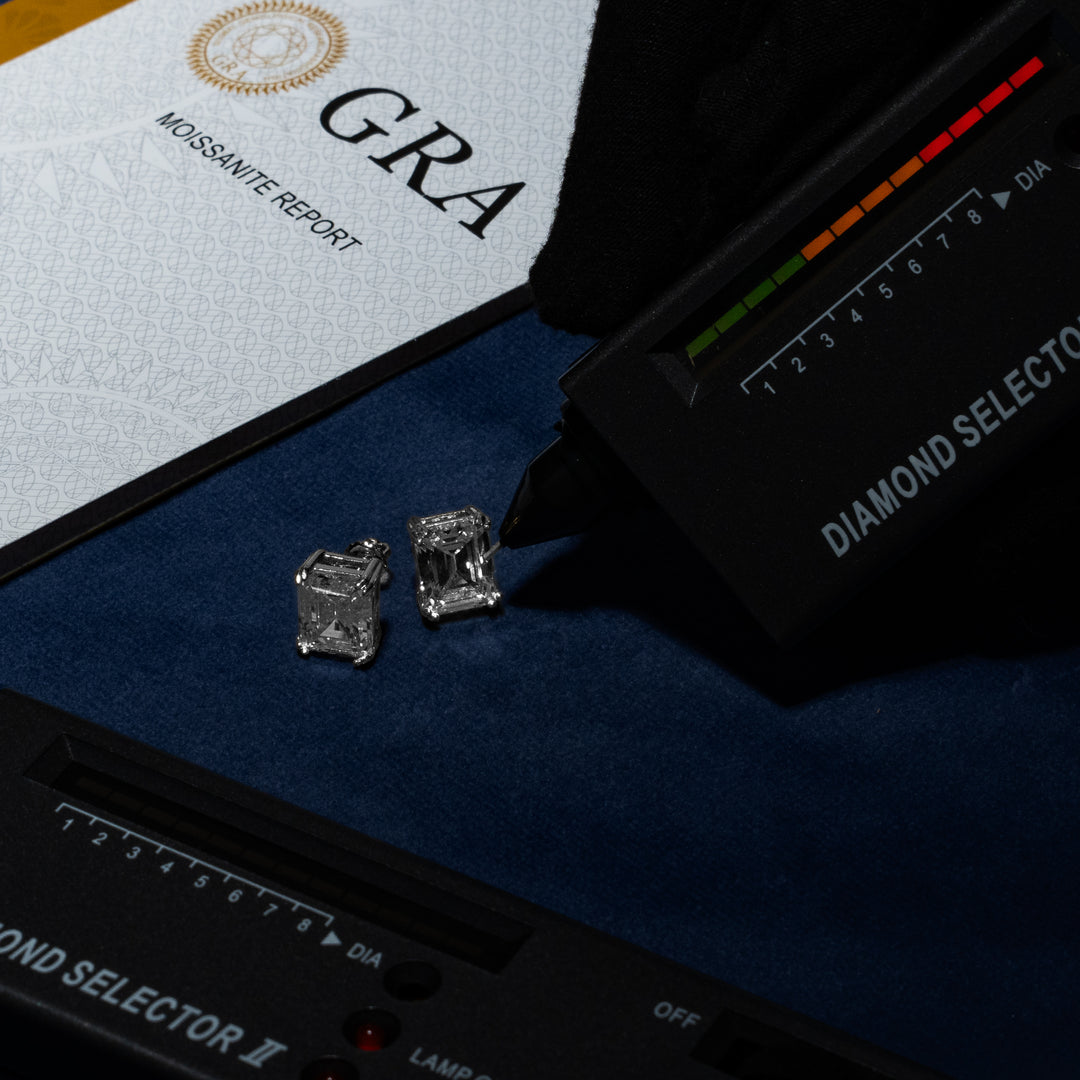 9x11mm 10ct Emerald Cut Earrings - Moissanite & S925
