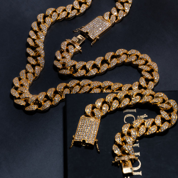 20mm Cuban Chain & Cuban Bracelet Bundle - Gold/White Gold - ICECLIQUE JEWELRY