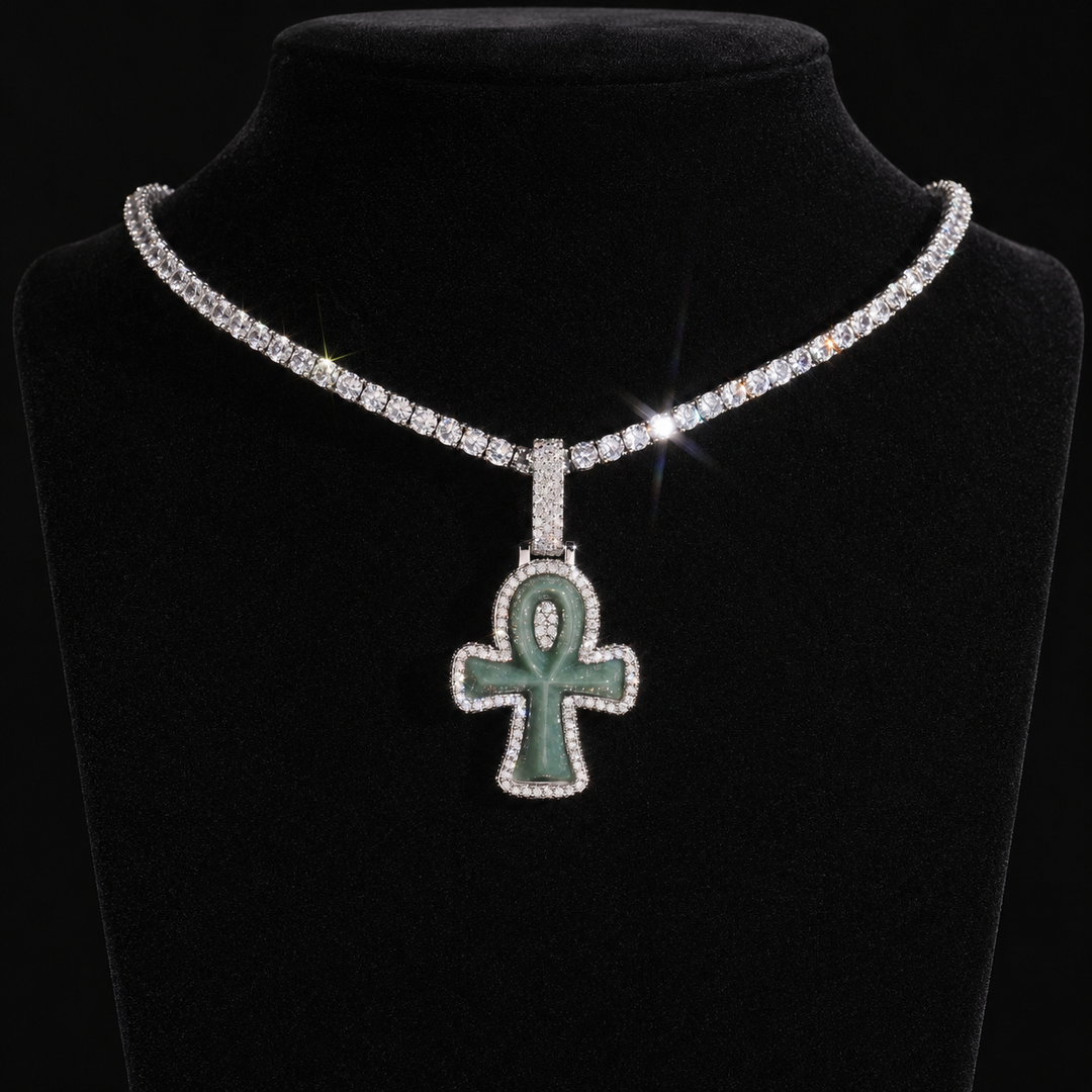 Jade Ankh Pendant - Moissanite & S925 - ICECLIQUE JEWELRY 