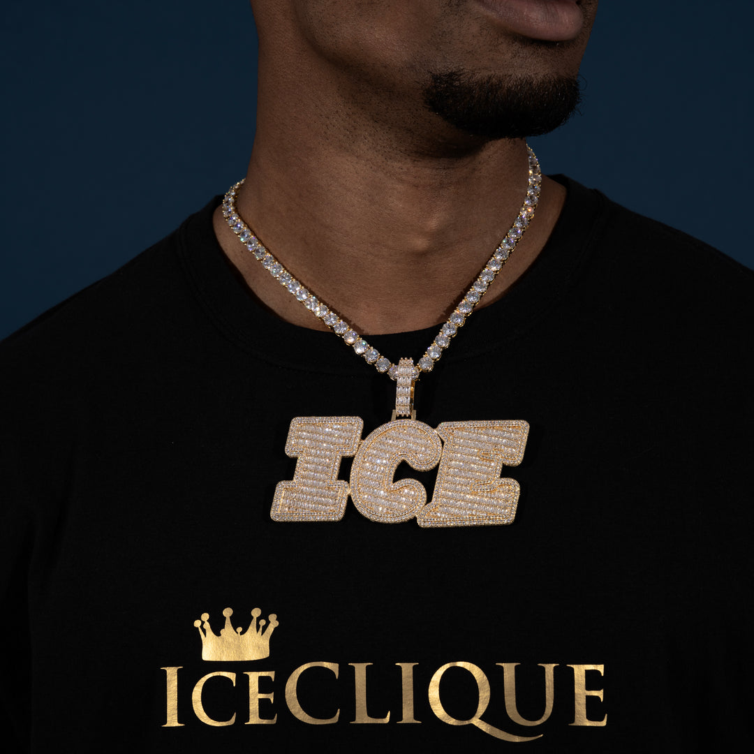 Custom Micro Pave Baguette Letter Pendant