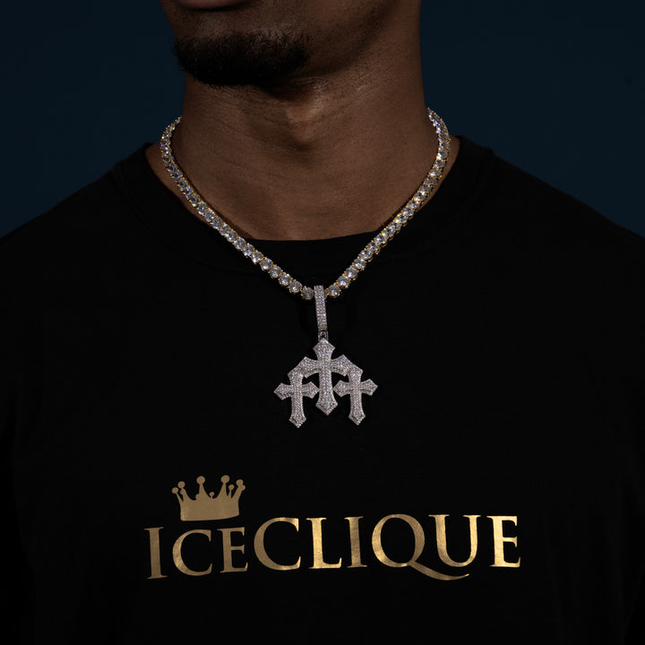 Micro Pave Triple Cross Pendant