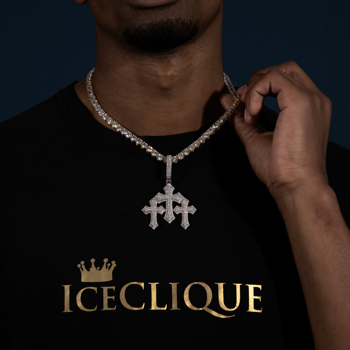 Micro Pave Triple Cross Pendant