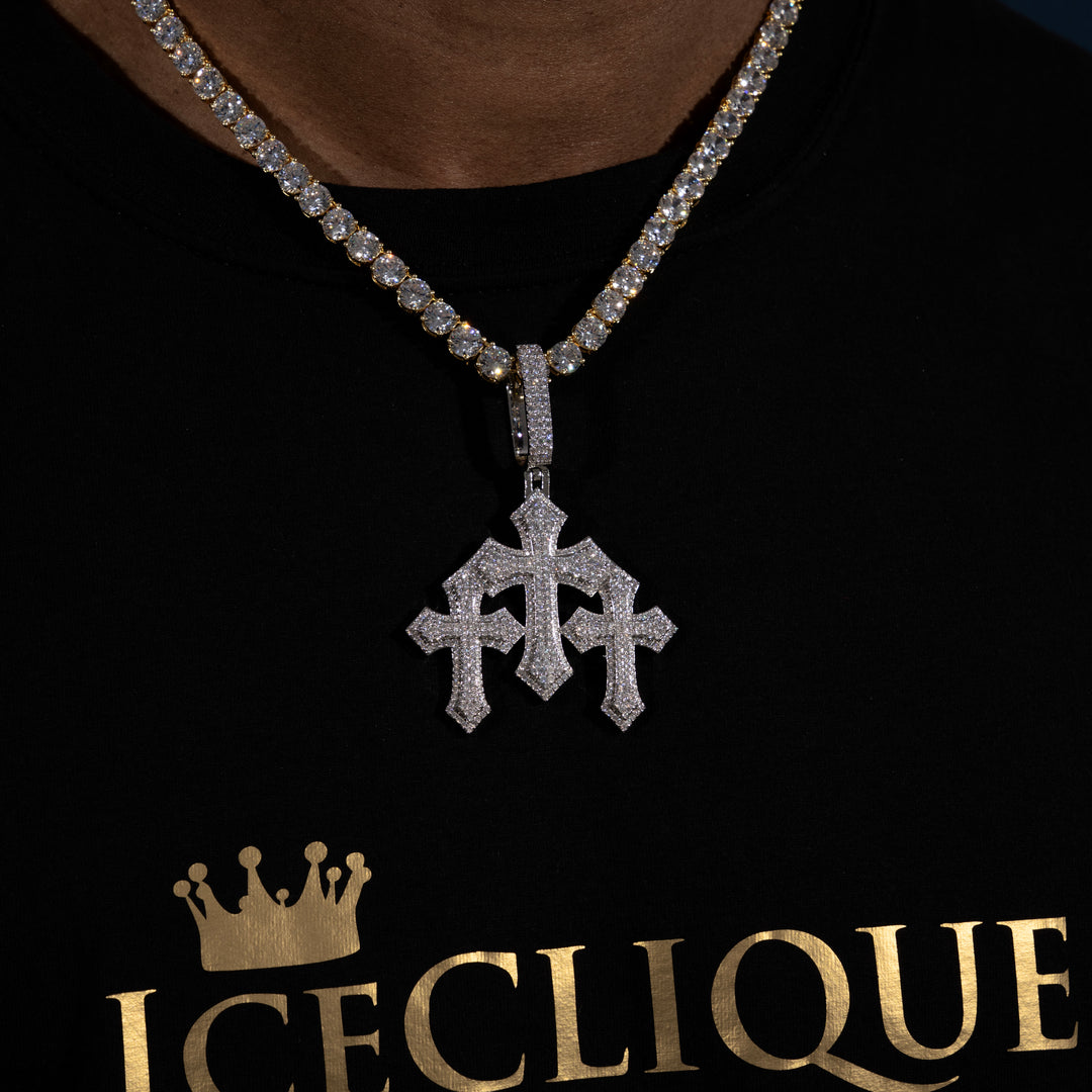 Micro Pave Triple Cross Pendant