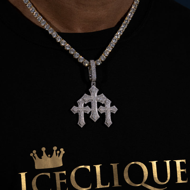 Micro Pave Triple Cross Pendant