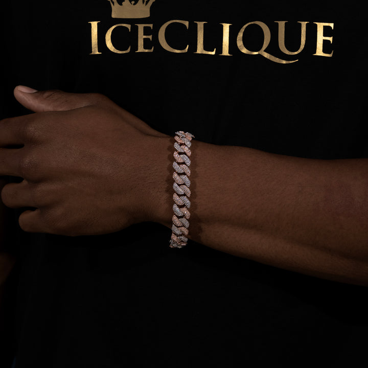 13MM 3-Row Two Tone Cuban Bracelet - Moissanite & S925