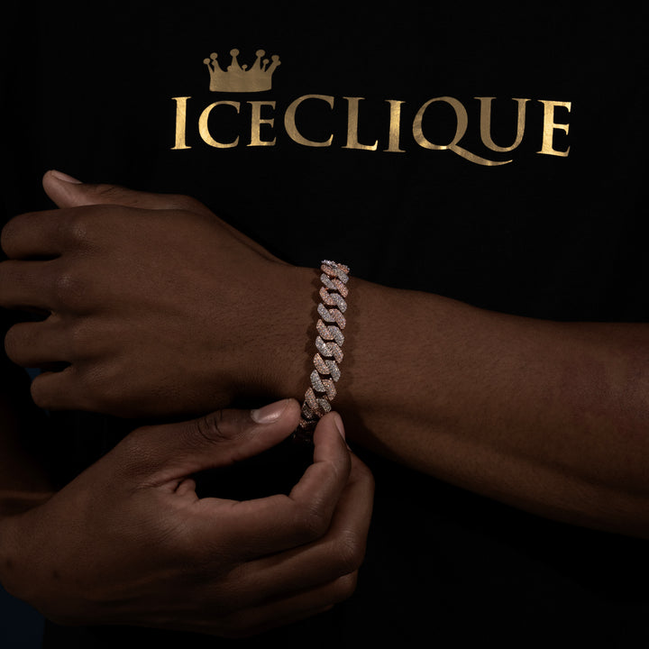 13MM 3-Row Two Tone Cuban Bracelet - Moissanite & S925