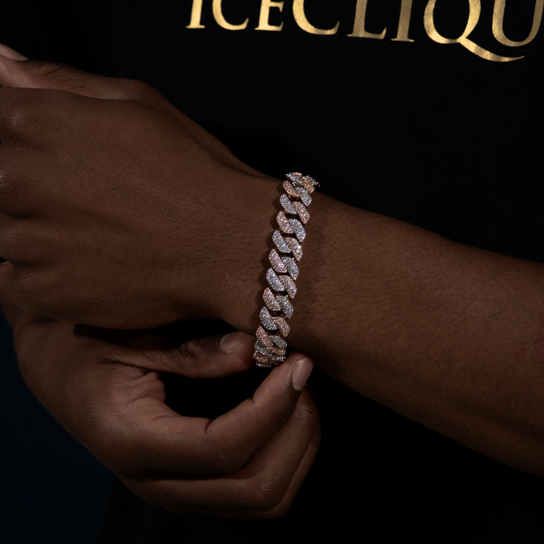 13MM 3-Row Two Tone Cuban Bracelet - Moissanite & S925