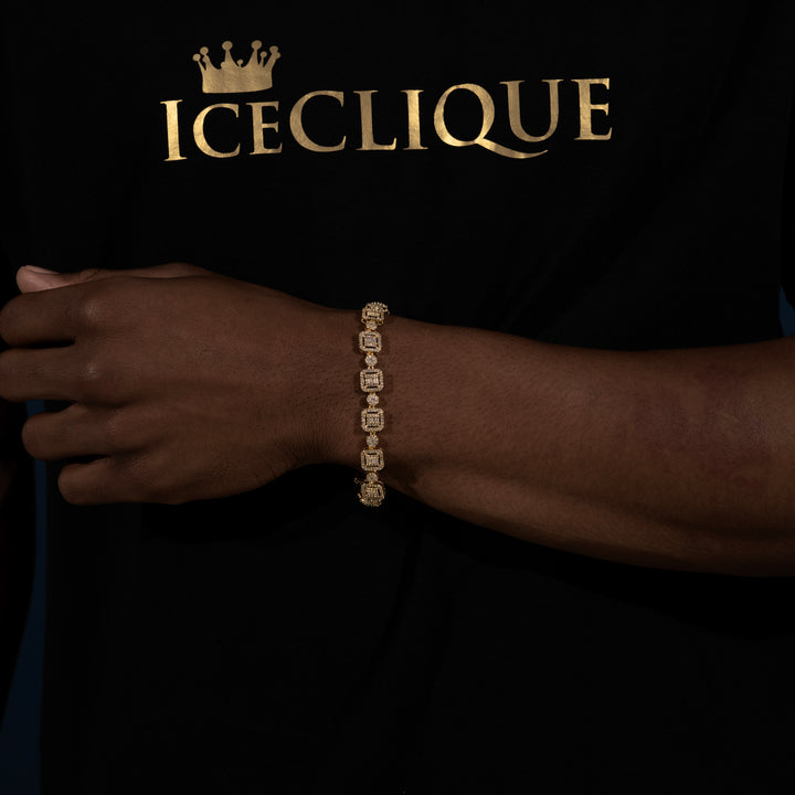 8MM Halo-Cluster Baguette Tennis Bracelet - Moissanite & S925 CHAIN3 (Copy) - ICECLIQUE JEWELRY 
