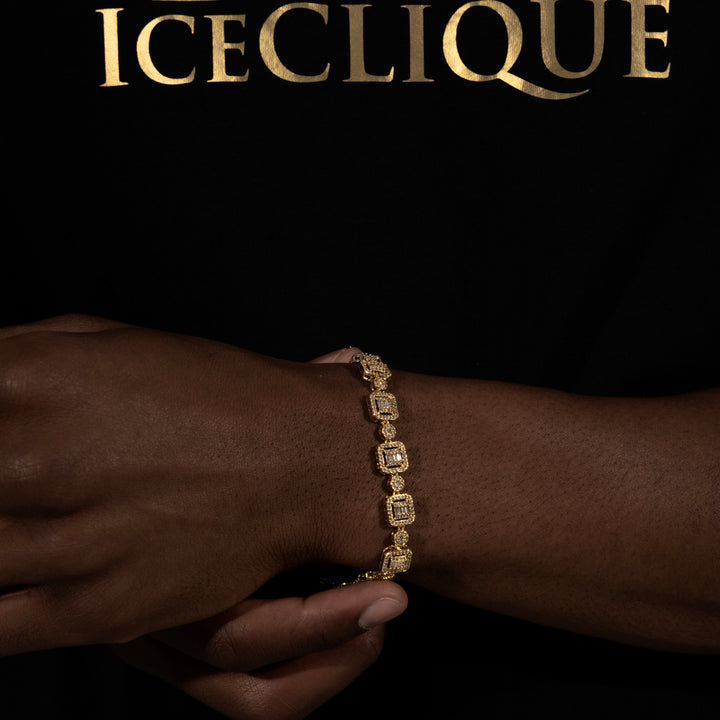 8MM Halo-Cluster Baguette Tennis Bracelet - Moissanite & S925 CHAIN3 (Copy) - ICECLIQUE JEWELRY 