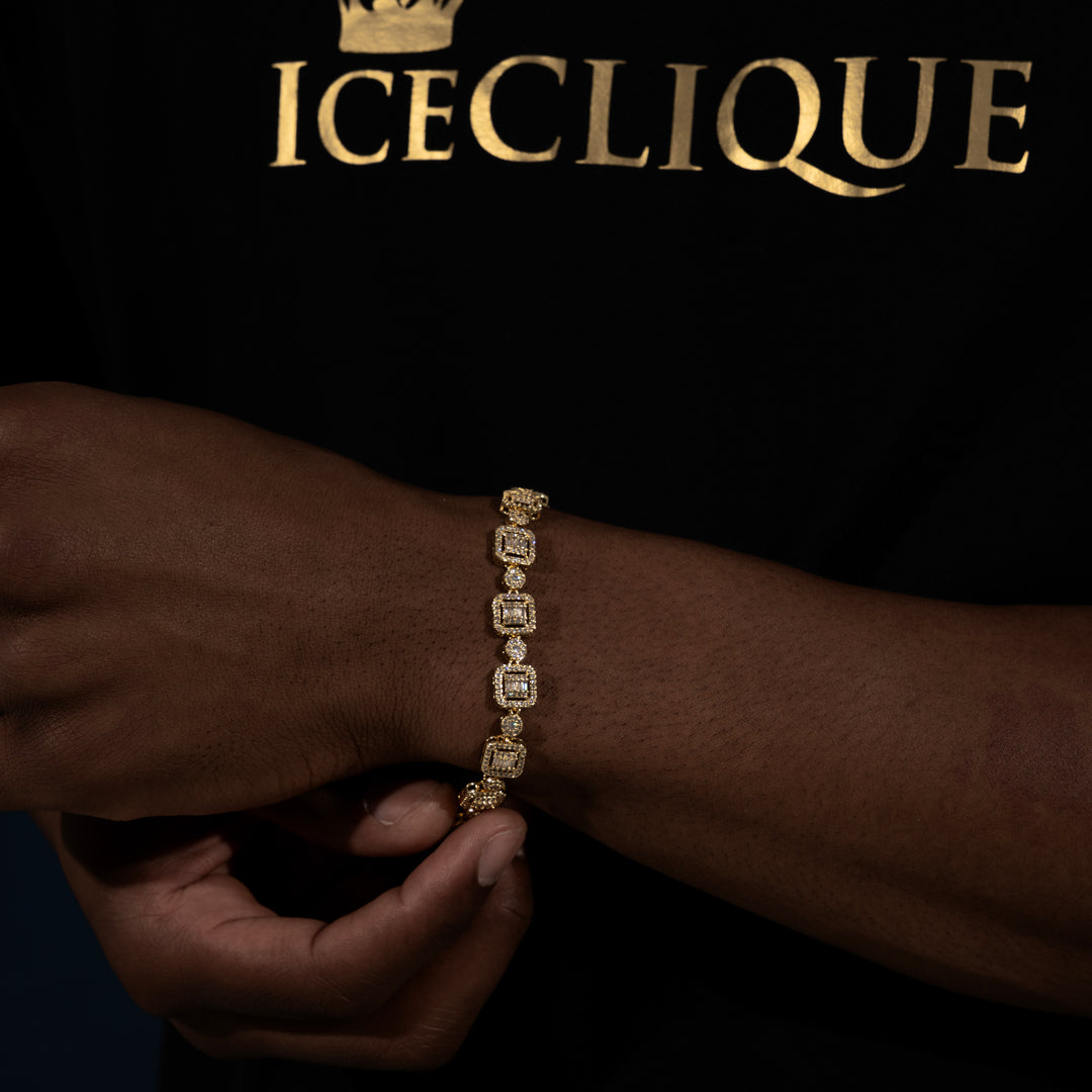 8MM Halo-Cluster Baguette Tennis Bracelet - Moissanite & S925 CHAIN3 (Copy) - ICECLIQUE JEWELRY 