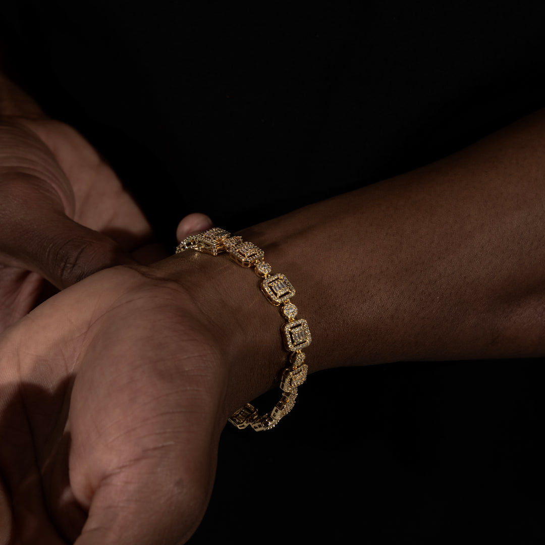 8MM Halo-Cluster Baguette Tennis Bracelet - Moissanite & S925 CHAIN3 (Copy) - ICECLIQUE JEWELRY 