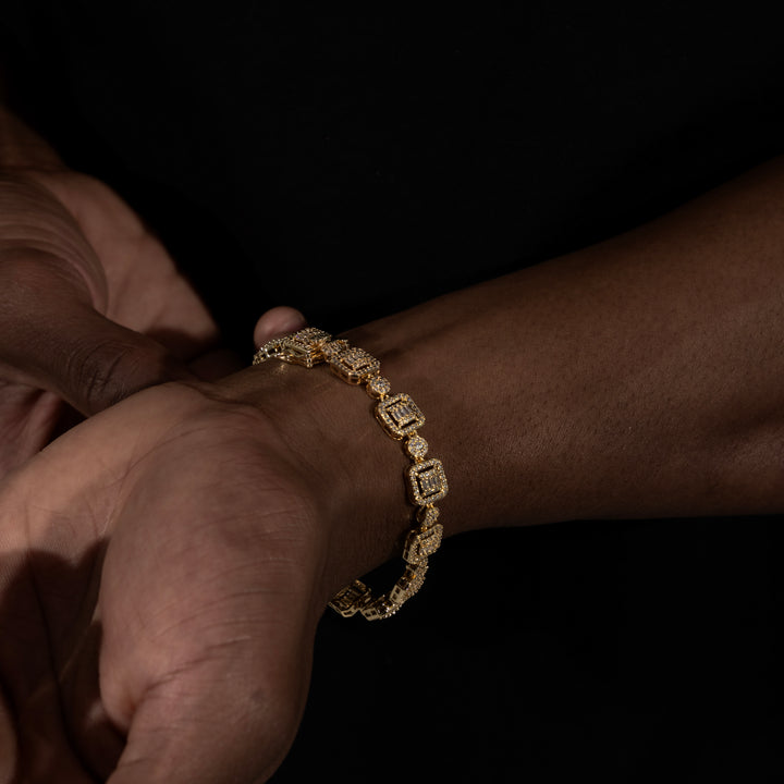 8MM Halo-Cluster Baguette Tennis Bracelet - Moissanite & S925 CHAIN3 (Copy) - ICECLIQUE JEWELRY 