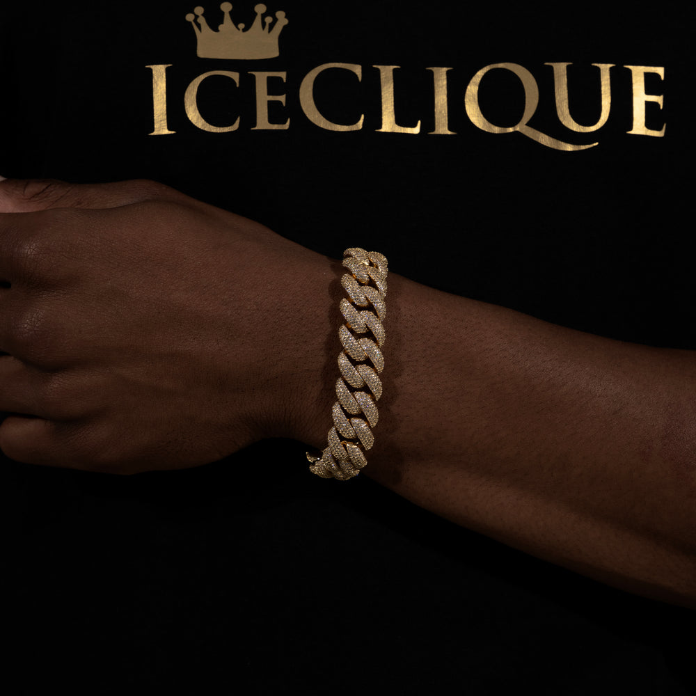 16MM Micro-Pave Cuban Bracelet - Moissanite & S925 - ICECLIQUE JEWELRY 
