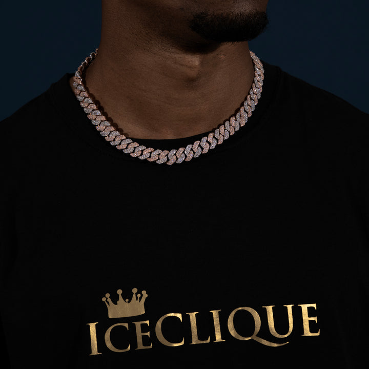 13MM 3-Row Two Tone Cuban Chain - Moissanite & S925